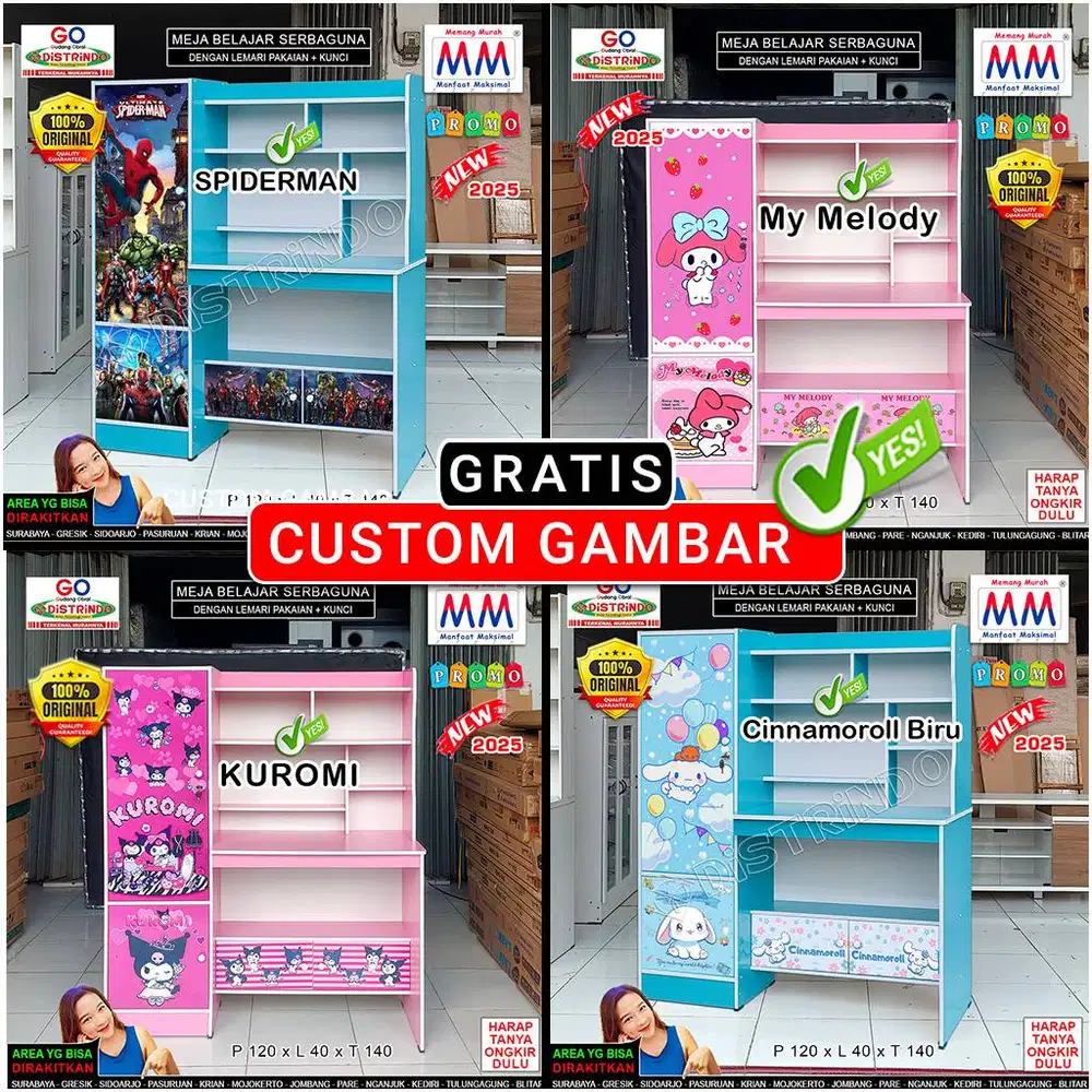 Meja Belajar GRATIS CUSTOM Gambar dengan Lemari Serbaguna