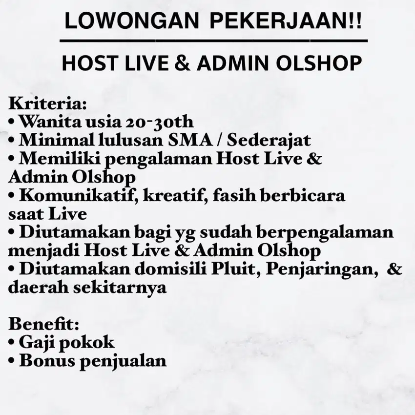 LOKER HOST LIVE & ADMIN OLSHOP