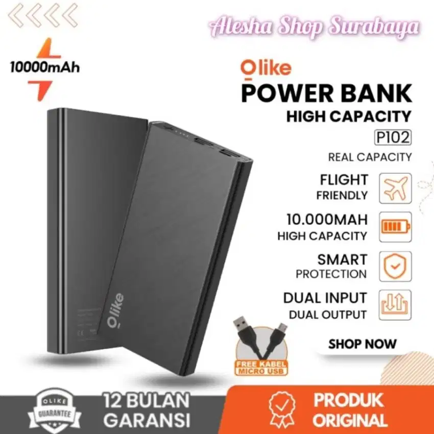OLIKE P102 Powerbank 10000mAh Dua Output Real Capacity Flight Friendly