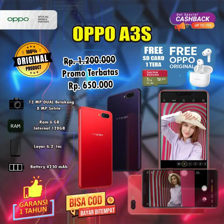 OPPO A3S RAM 6GB ROM 128GB NEW BARU RESMI SEGEL