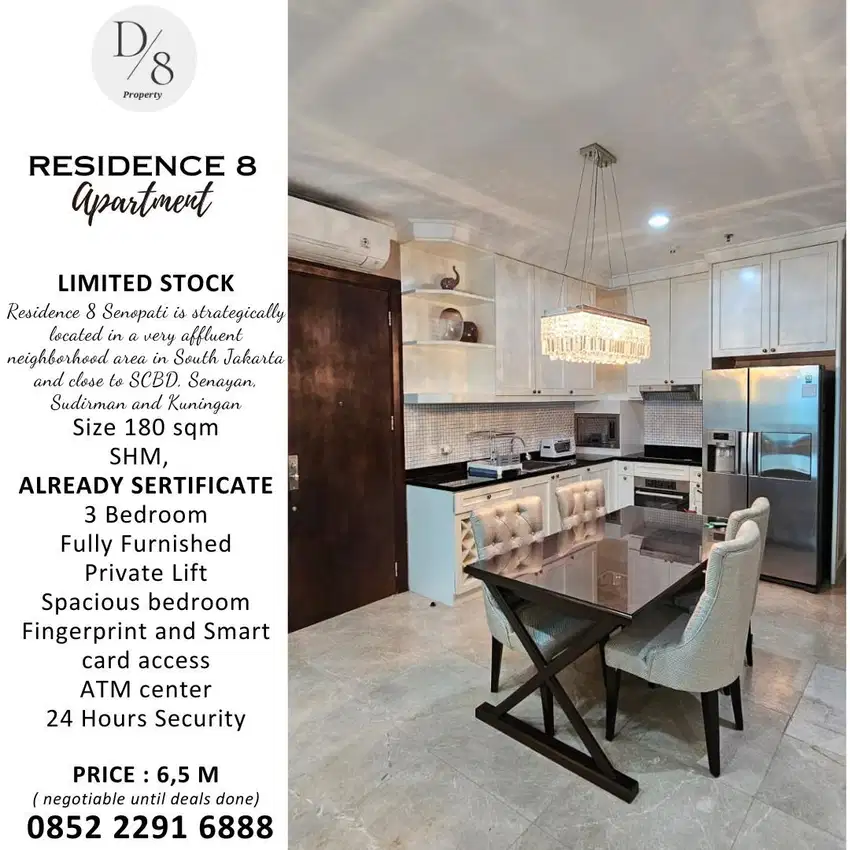 Dijual RESIDENCE 8, Good Unit, Good Price 180m2, Only 6,5M