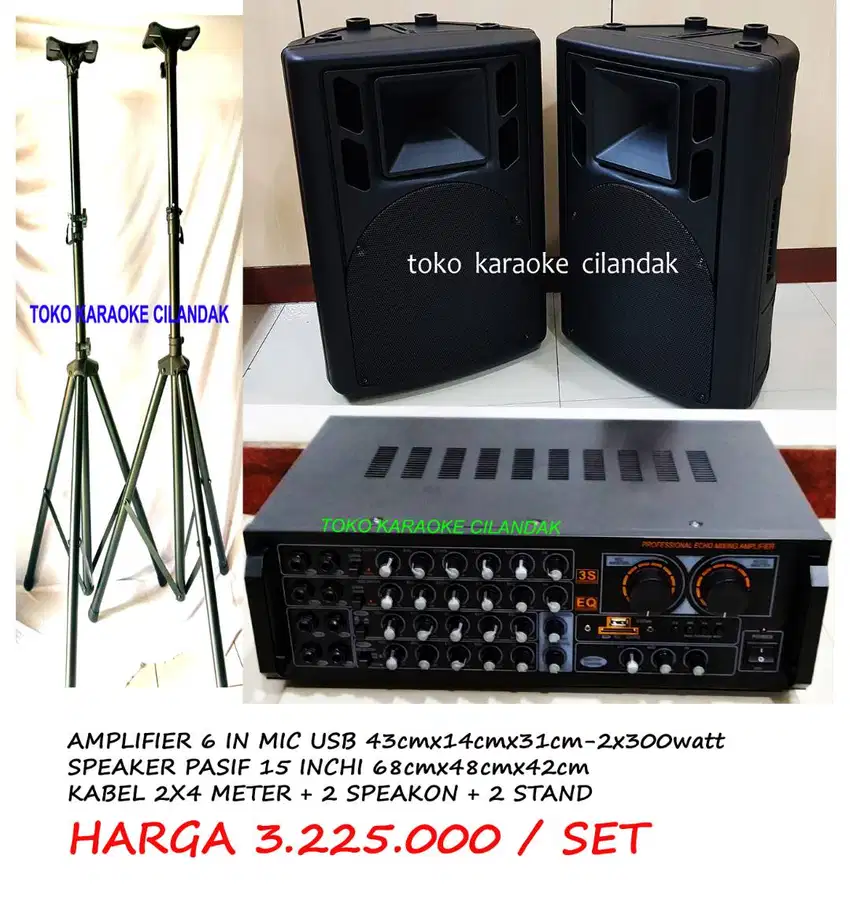 2 SPEAKER PASIF 15 + AMPLIFIER +2STAND