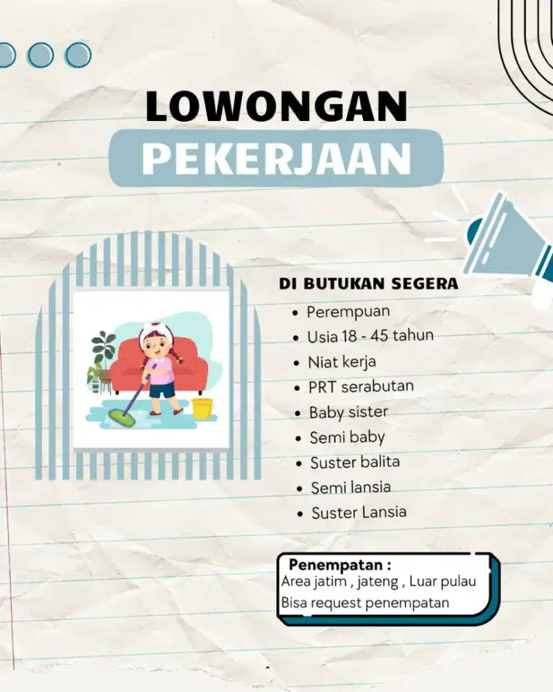 DI BUTUHKAN ASISTANT RUMAH TANGGA