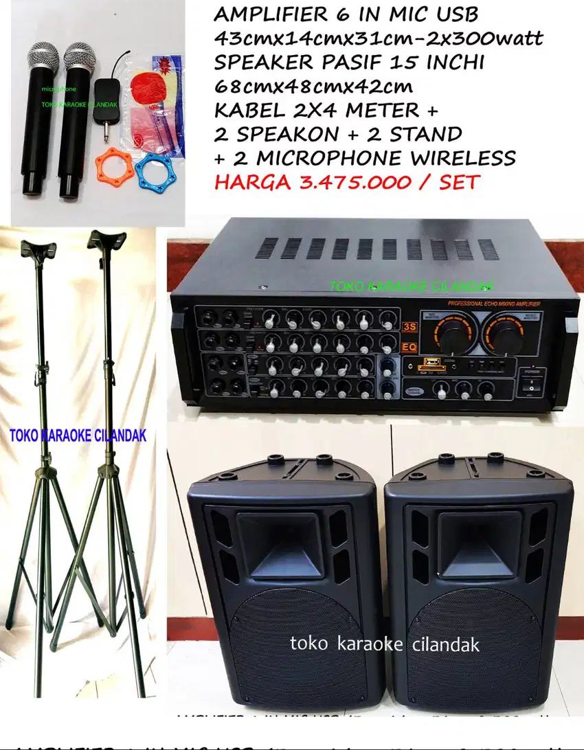 2 SPEAKER PASIF15+AMPLIFIER+2STAND +2WIRELESS