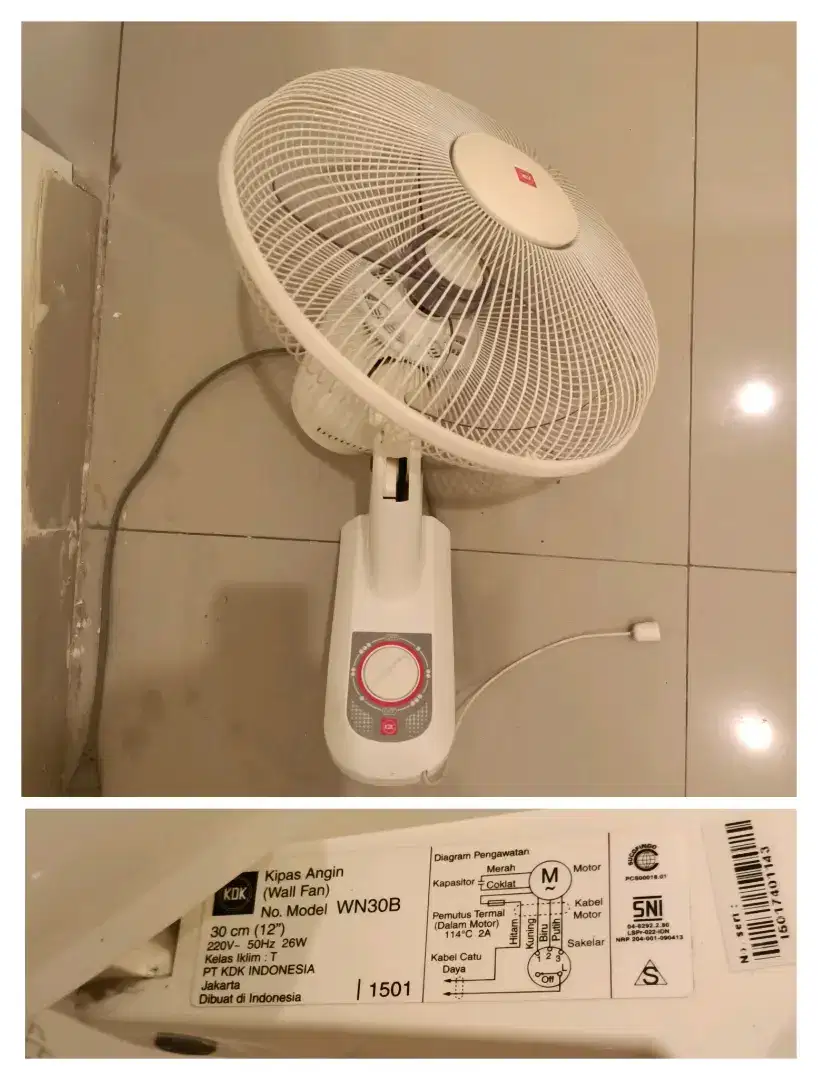 Kipas angin dinding wall fan KDK tipe WN30B
