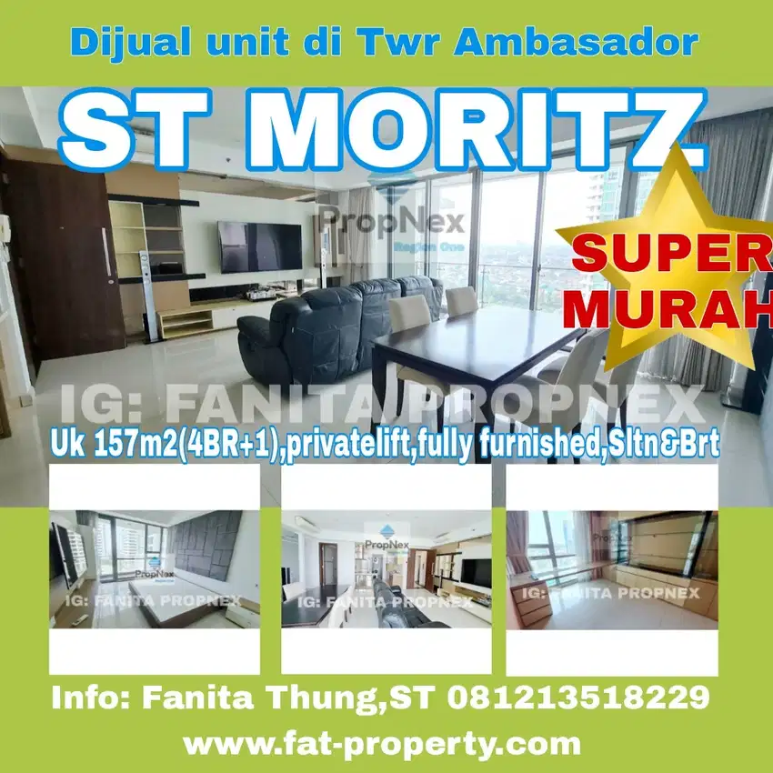 Dijual Apt ST MORITZ Twr Ambasador 157m2(4BR+1),Privatelift,fully