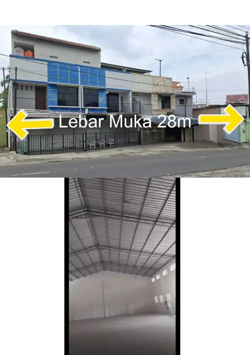 Di jual rumah dan  gudang pinggir jalan 2 km exit tol Gondang rejo