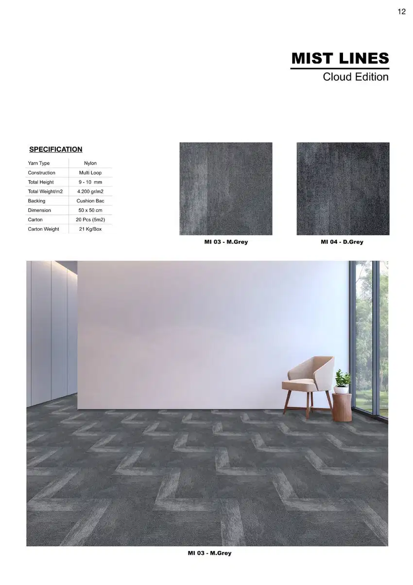 Karpet Tile Mist Lines | Karpet Kantor | Karpet Hotel 50 x 50 cm - M.