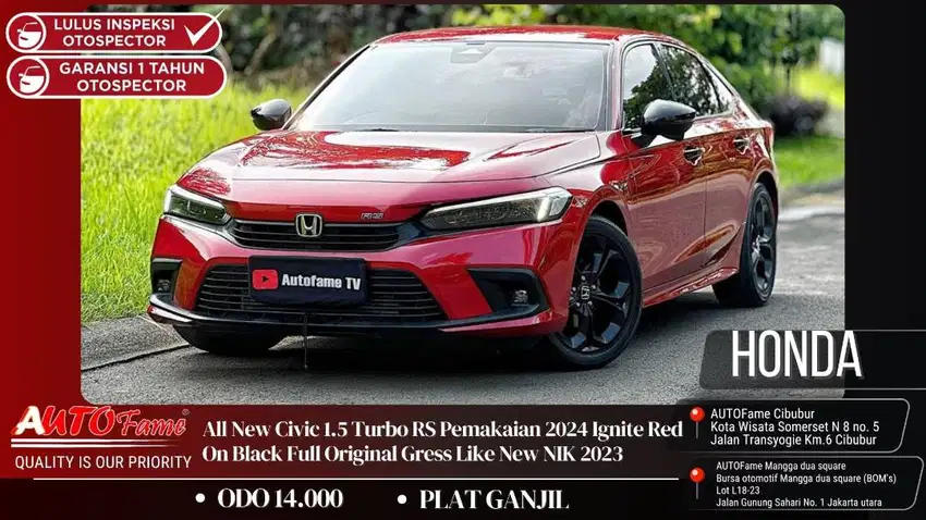 All New Civic 1.5 Turbo RS Pemakaian 2024 Ignite Red On Black Full Ori
