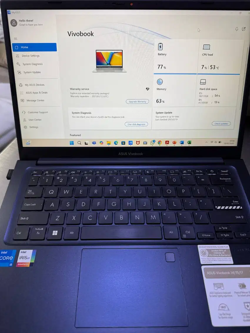 Asus Vivobook A1404ZA-VIPS557M - Like New, Garansi sampai Januari 2027