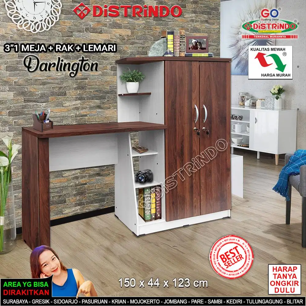 Meja Belajar/ Meja Kerja + Lemari 2P & 1P Banyak RaK  Papan TEBAL