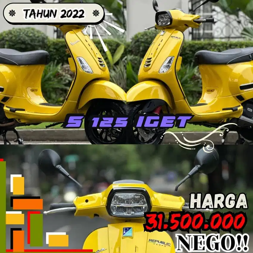 Piaggio Vespa S 125 IGET LED Th 2022 Warna Kuning Perfect Condition