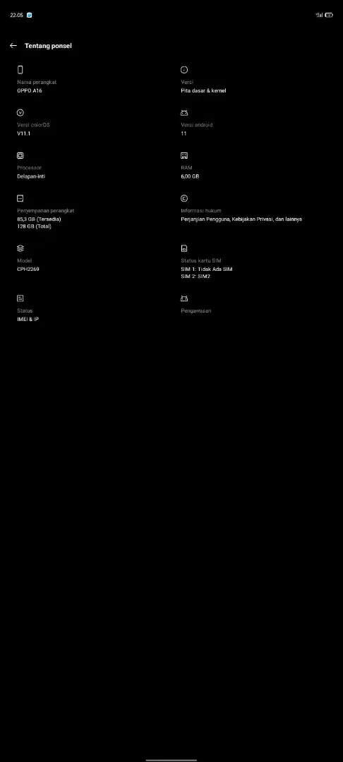 Jual hp Oppo a16 atau bt/TT ,Garansi udh mati box ilang di kampung