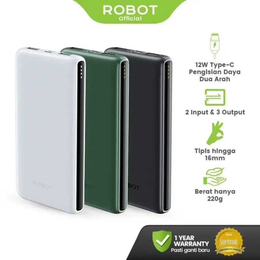 ROBOT RT180S Powerbank 10000mAh Bisa Output & Input USB-C Type-C PD12W