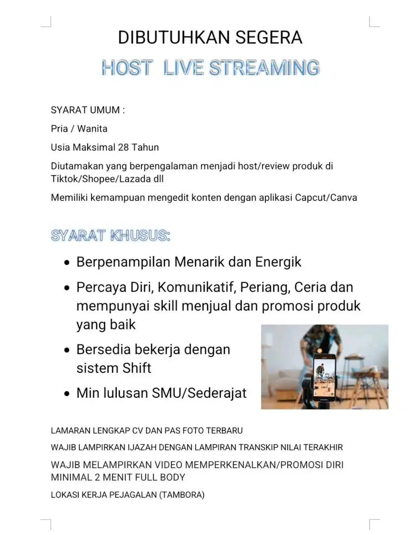 Dibutuhkan Host Live Streaming