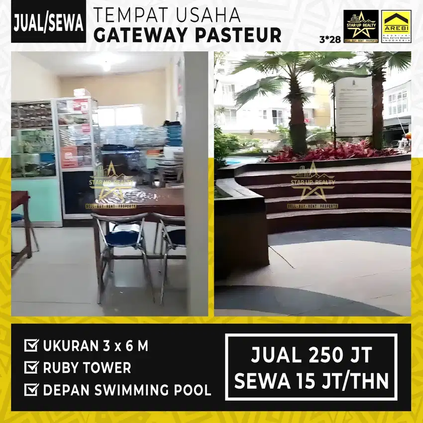 15 jt per thn Disewakan Ruang Usaha 18m2 di Gateway Pasteur Tower RUBY