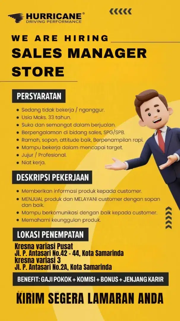 DIBUTUHKAN SALES MANAGER STORE - SAMARINDA