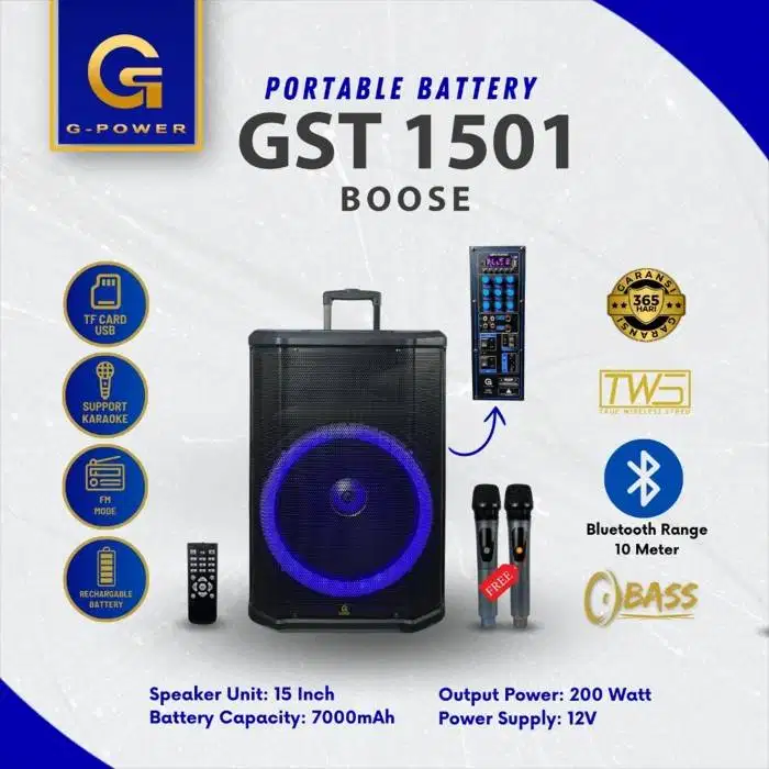 Speaker G POWER GST1501 / GST 1501 BOOSE Wireless Portable 15inch
