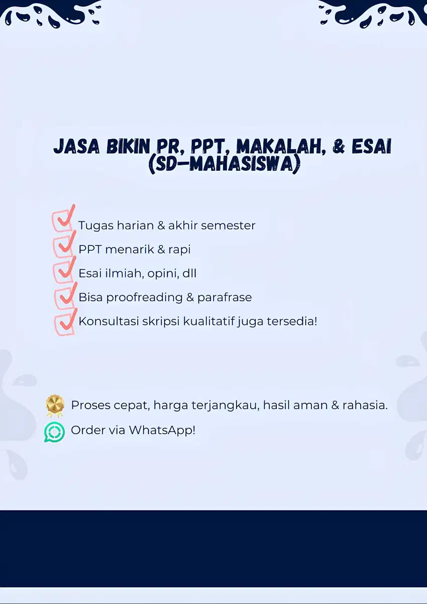 Jasa Bikin PPT, Makalah, Esai, PR Sekolah & Mahasiswa