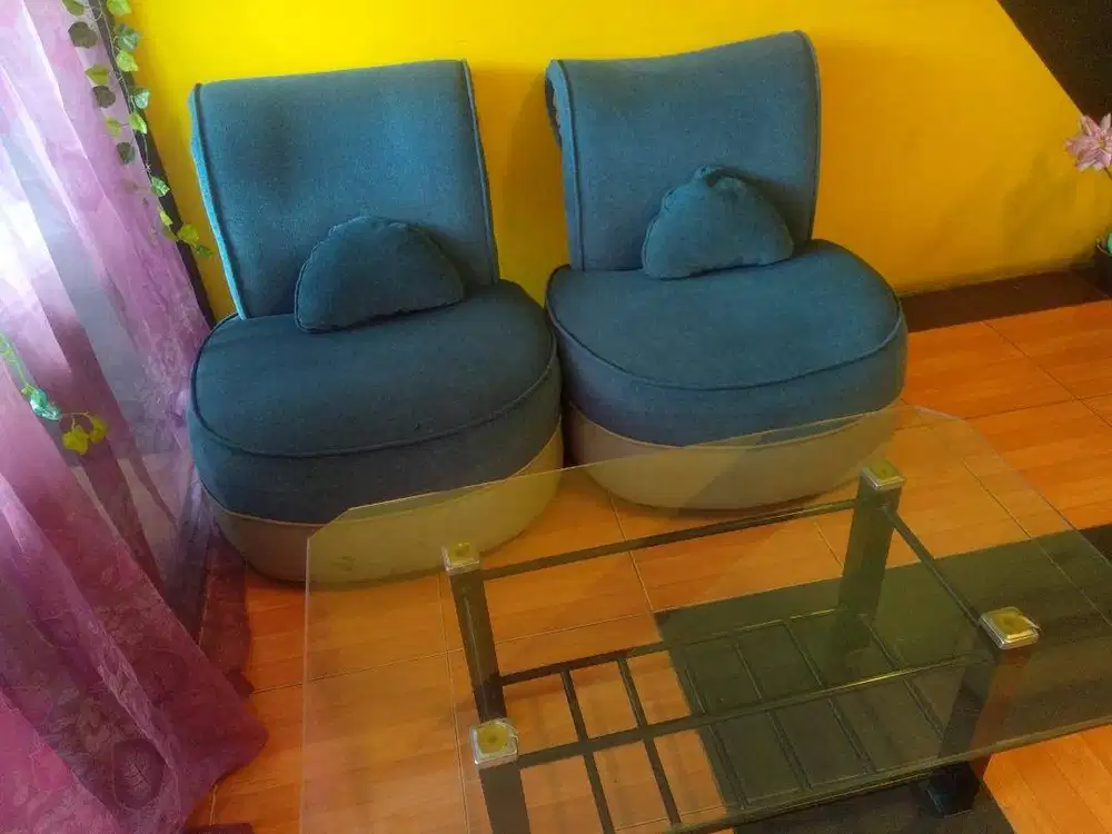 Set 2 Sofa Single + Meja Kaca Modern