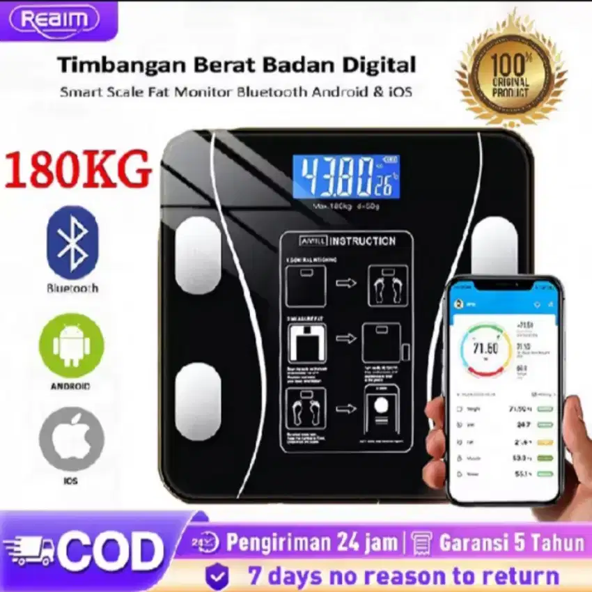 Raim Timbangan Badan Digital Bluetooth Tempered Glass Smart