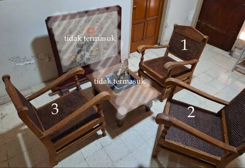 3pcs Kursi Tamu Rotan Antik