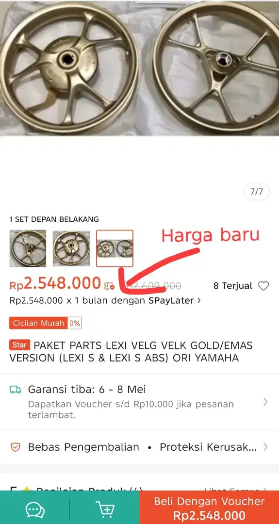 Velg Original Yamaha Lexi LX 155 depan belakang