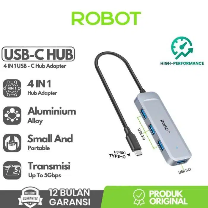 Robot H340C USB Hub Type-C to 4 Port USB 3.0 High Speed 5Gbps