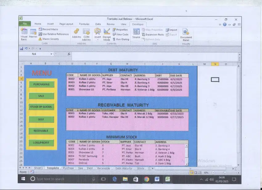 Jasa pembuatan aplikasi Excel Macro VBA untuk sekolah, perusahaan.dll