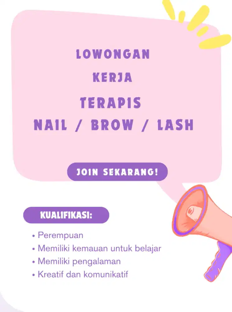 Dibutuhkan terapis atau beautician nail / brow / lash