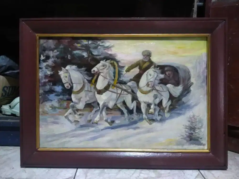 Lukisan eropa kereta kuda di musim salju