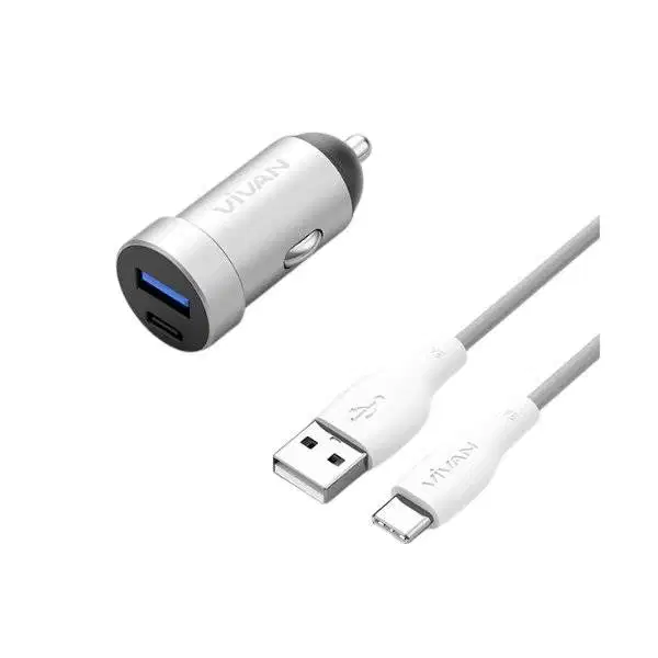 Vivan VCC02 Car Charger Dual Port QC 3.0 + PD 20W With Type-C Cable