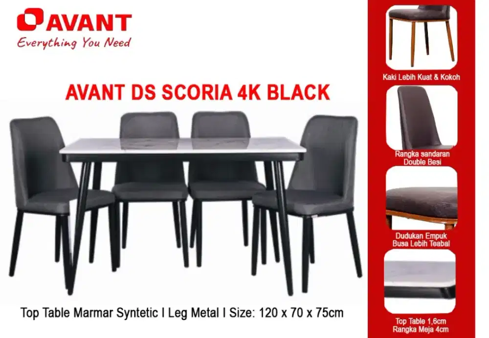 Promo Meja Makan Import Marmer Syntetis+4Kursi