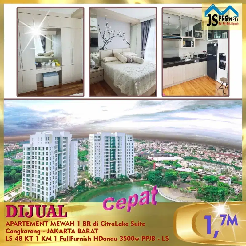 DIJUAL APARTEMENT MEWAH 1 BR di CitraLake Suite Cengkareng JAK BAR