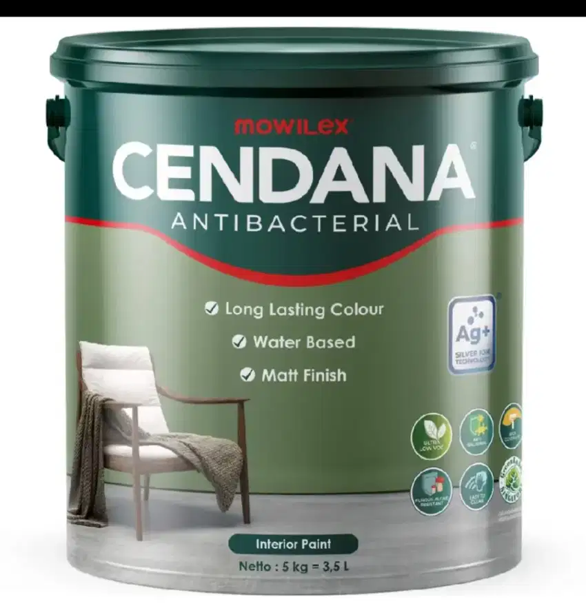 Cat tembok mowilex Cendana anti bacterial warna hijau 5kg baru asli