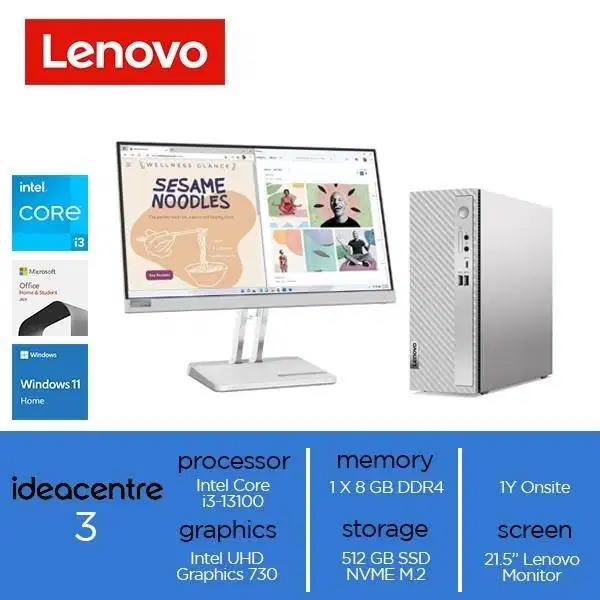 Lenovo IdeaCentre 3 07IRB8 12ID i3-13100 8GB 512 SSD WIN11 OHS 2021