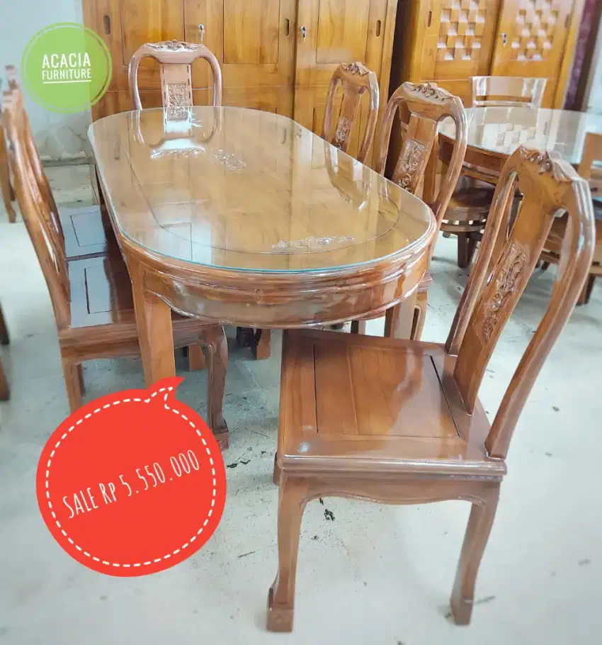 1 set meja makan jati model bonsai