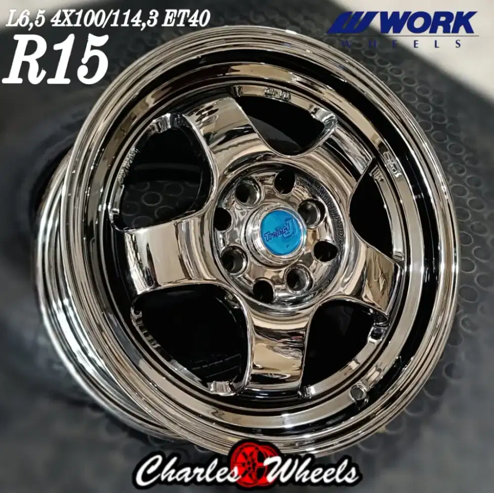 Jual velg murah work maister black chrome r15 4x100 4x114,3 avanza dll