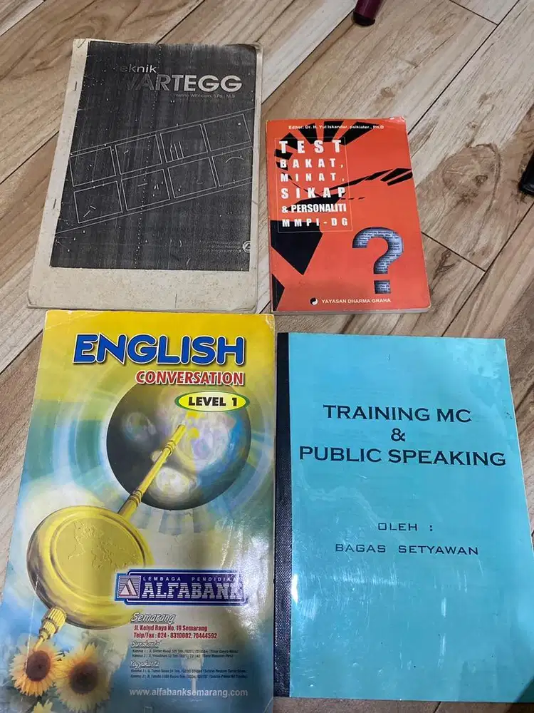 Buku english,test bakat,public speaking dan teknik wartegg