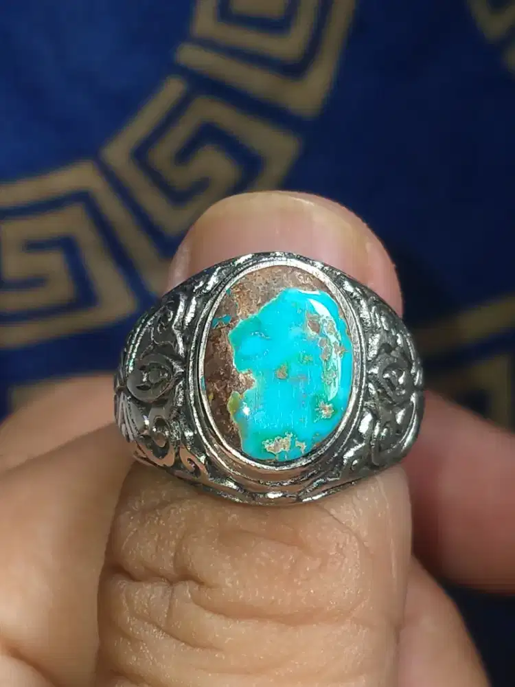 Cincin Batu Pirus Persia Motif Unik