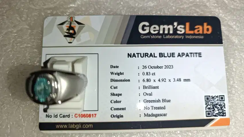 Cincin Natural Blue Apatite 0.83 Ct Unik Bermemo