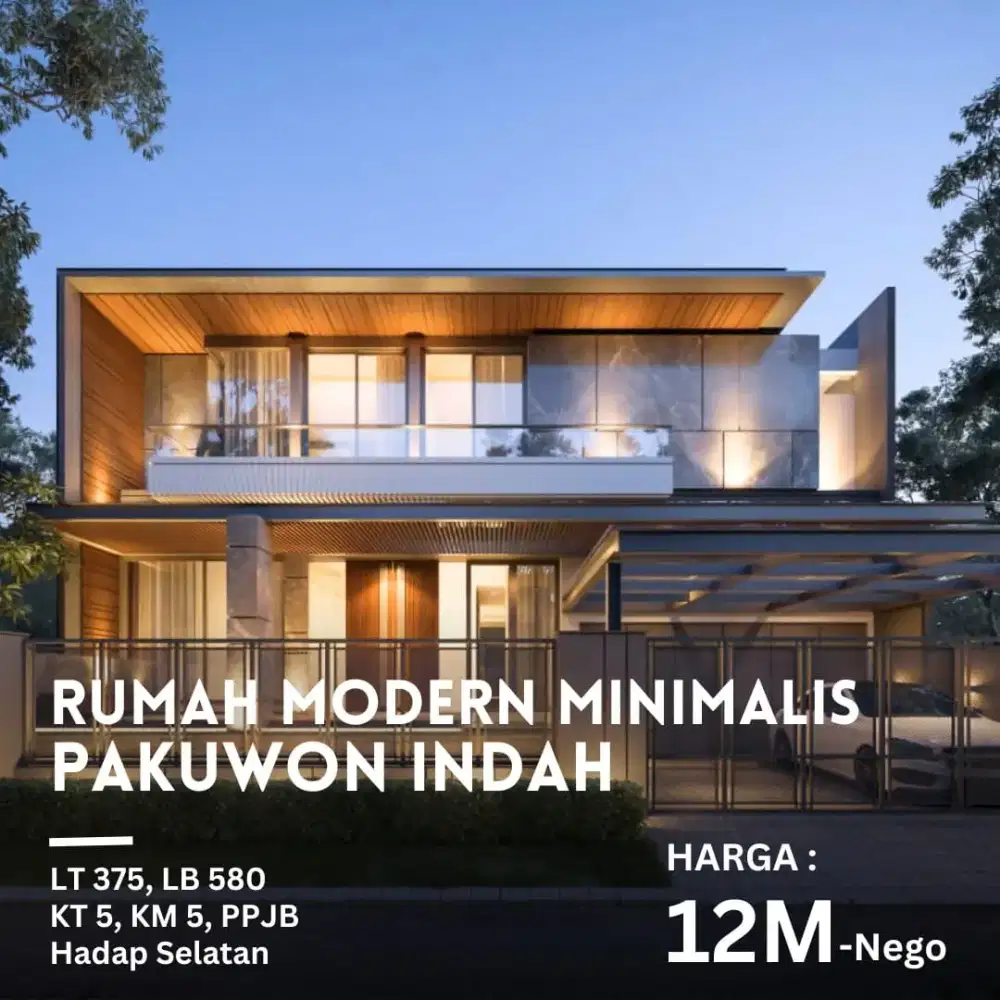Dijual rumah modern minimalis pakuwon indah cluster favorite