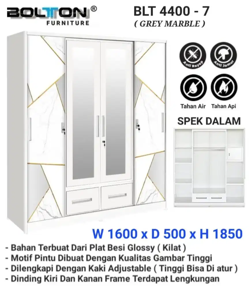Lemari pakaian 4 pintu plat besi
