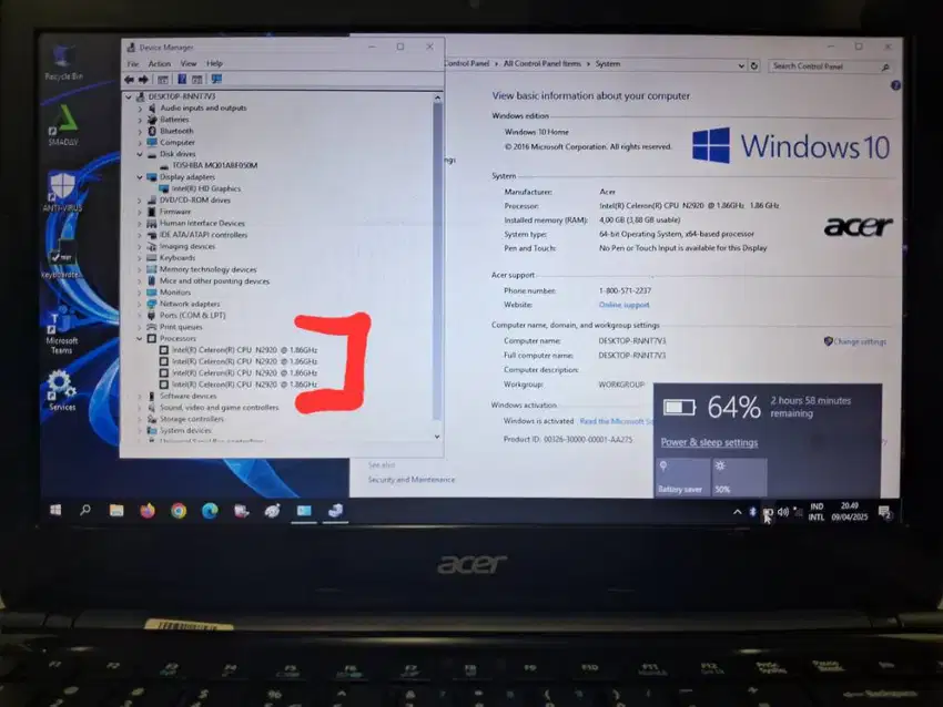 ACER 8GB 4cpu NOT Dual Core SSD Ready Laptop Mulus BerGARANSI