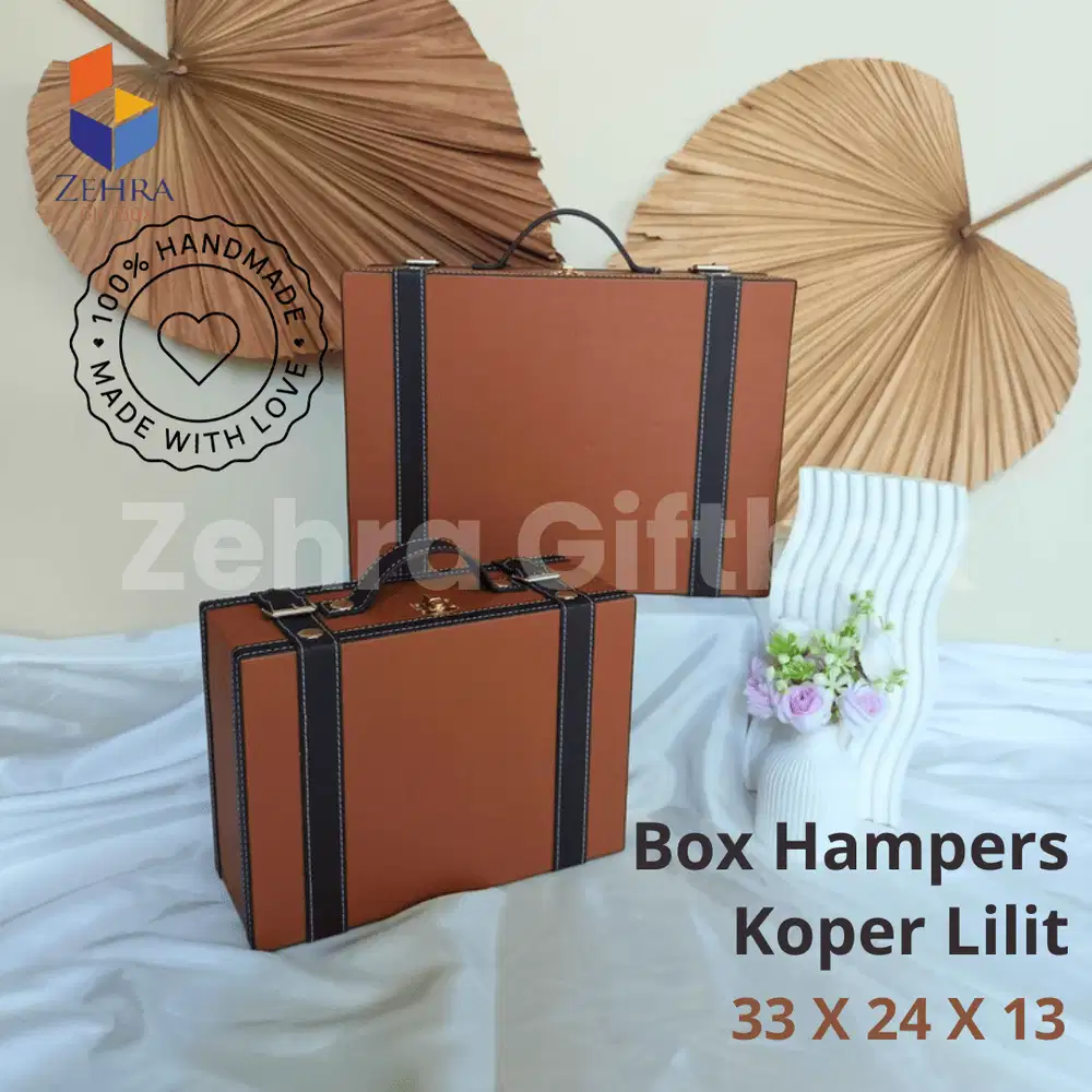 Box Hampers/Hadiah Model Koper Lilit Cokelat Marbel Kulit Sintetis