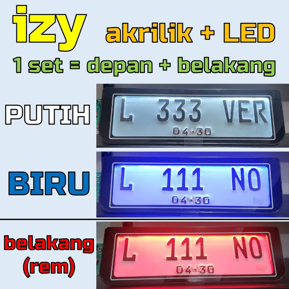 IZY LED plat nomor mobil akrilik dudukan frame mika tatakan tempat