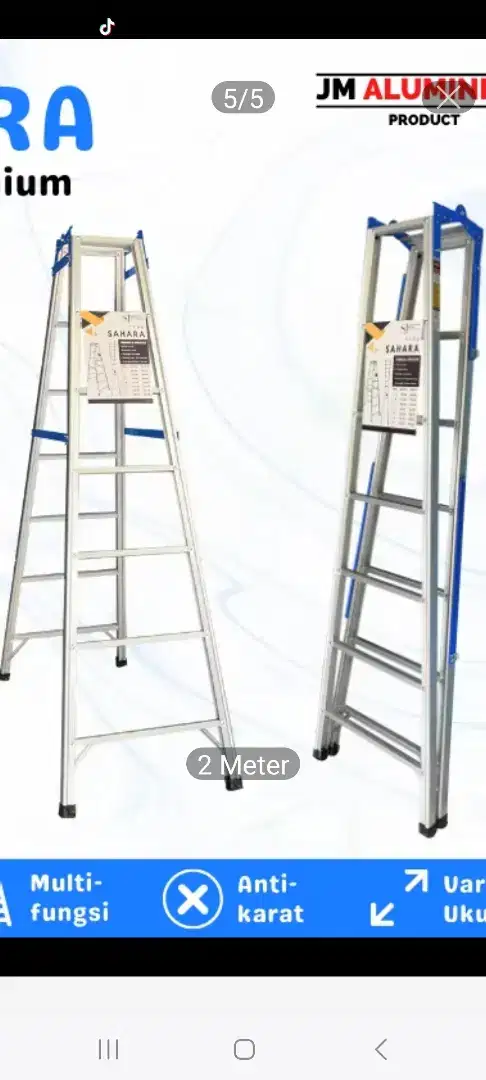 tangga aluminium lipat  tinggi 200 cm, bisa diluruskan jadi 400 cm