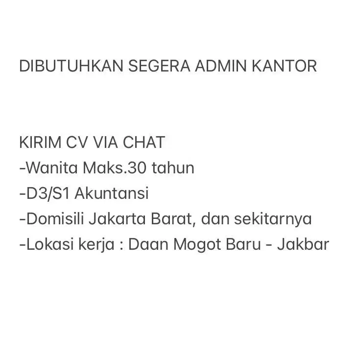 DIBUTUHKAN SEGERA ADMIN KANTOR