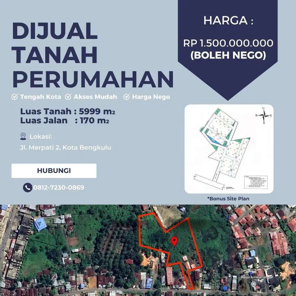 Dijual Tanah Perumahan Strategis 5999 m² di Kota Bengkulu
