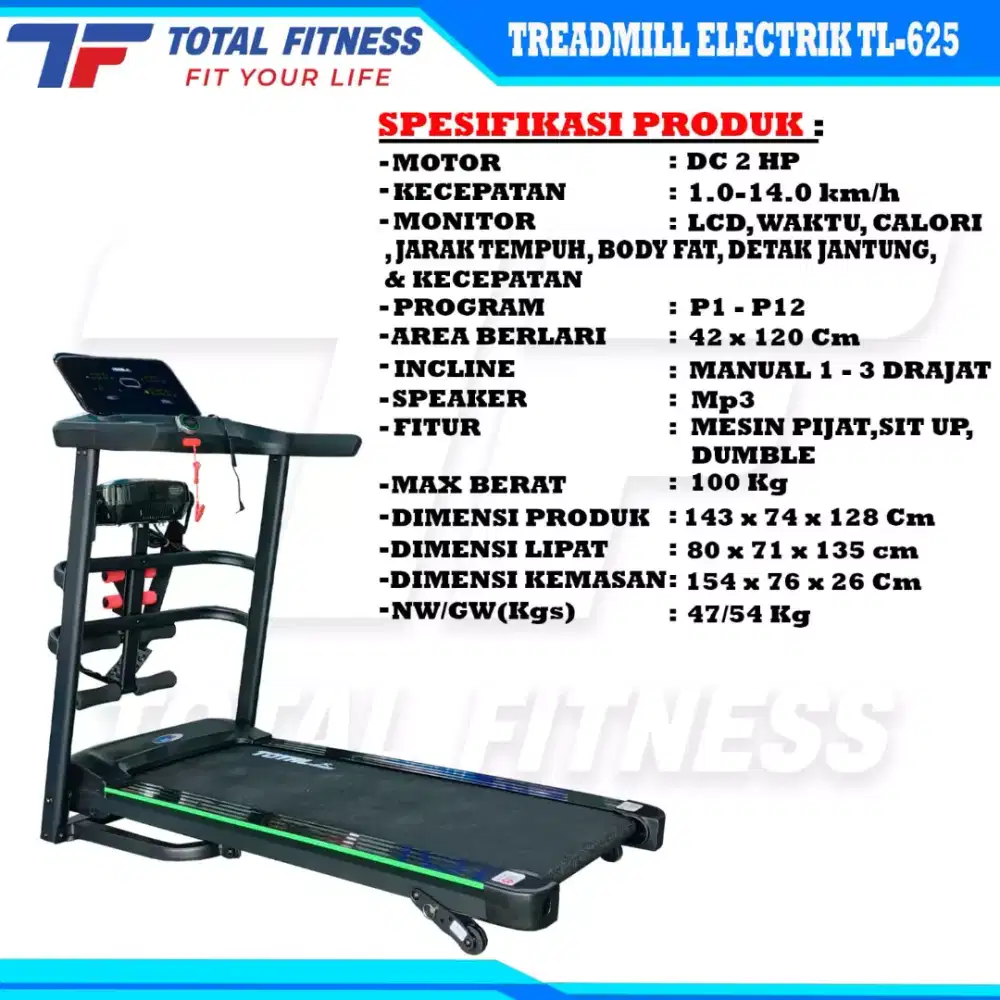 Treadmill elektrik termurah 625/4 fungsi